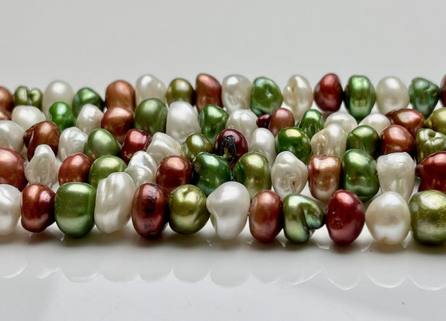 8-10 mm Green Brown Champagne Natural White Keshi Freshwater Pearl Beads Genuine High Luster Center Drilled Rondelle Disc Beads #P1926