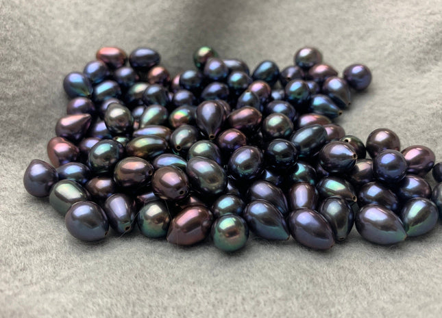 One Piece AAA 7-8x10-11 mm Top Quality High Luster Tear Drop Half Drilled Freshwater Pearls Genuine Peacock Color Freshwater Pearls #1640