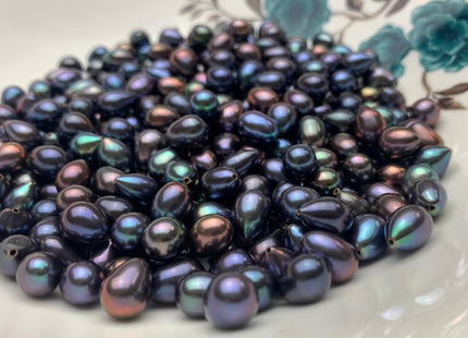 One Piece AAA 7-8x10-11 mm Top Quality High Luster Tear Drop Half Drilled Freshwater Pearls Genuine Peacock Color Freshwater Pearls #1640