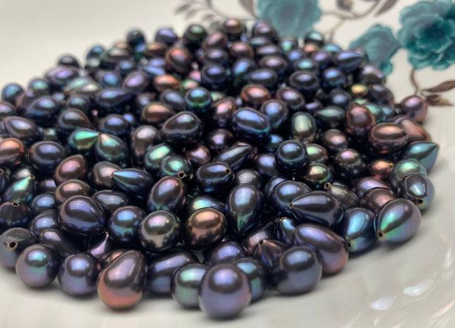 One Piece AAA 7-8x10-11 mm Top Quality High Luster Tear Drop Half Drilled Freshwater Pearls Genuine Peacock Color Freshwater Pearls #1640