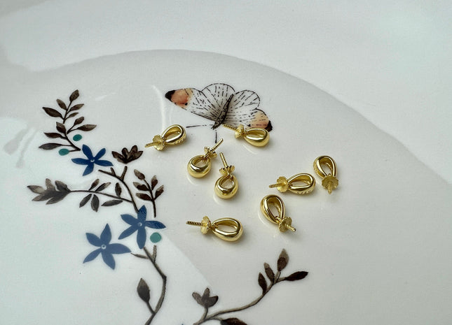 One Piece 925 Sterling Silver/Gold Pendant Setting Findings For Half Drilled Pearls Simple Oval Design Sterling Silver Pendant #10054-A