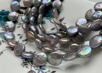 13 mm AA Lavender Gray Color Flat Coin Freshwater Pearl Beads Genuine Gray Freshwater Coin Pearls #1903