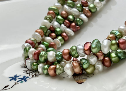 8-10 mm Green Brown Champagne Natural White Keshi Freshwater Pearl Beads Genuine High Luster Center Drilled Rondelle Disc Beads #P1926
