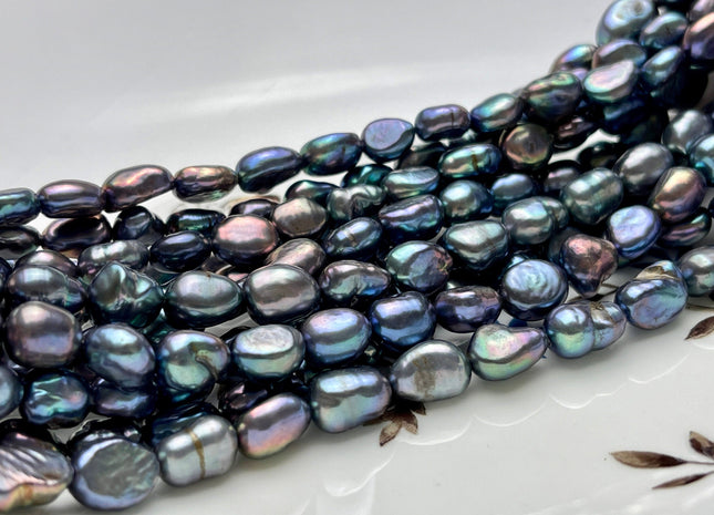 7x9 mm AAA Rainbow Peacock Color Rice Nugget Freshwater Pearl Beads Genuine High Luster Freshwater Pearl Nugget Pearls #P1914