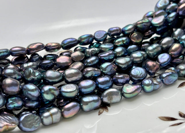7x9 mm AAA Rainbow Peacock Color Rice Nugget Freshwater Pearl Beads Genuine High Luster Freshwater Pearl Nugget Pearls #P1914