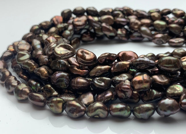 8x11 mm High Luster Limited Edition Dark Brown Copper Keshi Rice Nugget Freshwater Pearl Beads Genuine Natural Keshi Pearl 38 Pieces #P1361