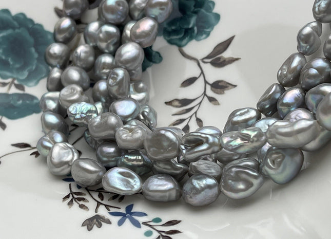 9-10x11-12 mm AA Gray Color Keshi Rice Nugget Freshwater Pearl Beads Very Rare Genuine Freshwater Silver Gray Keshi Nugget Pearls #P1777