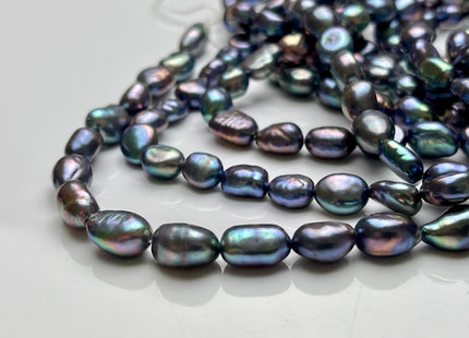 7x9 mm AAA Rainbow Peacock Color Rice Nugget Freshwater Pearl Beads Genuine High Luster Freshwater Pearl Nugget Pearls #P1914