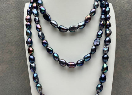 9-10x12-14 mm AAA 54 Or 64 Inches Hand Knotted Peacock Color Rice Nugget Freshwater Pearl Necklaces Genuine Freshwater Pearl Necklace #1672