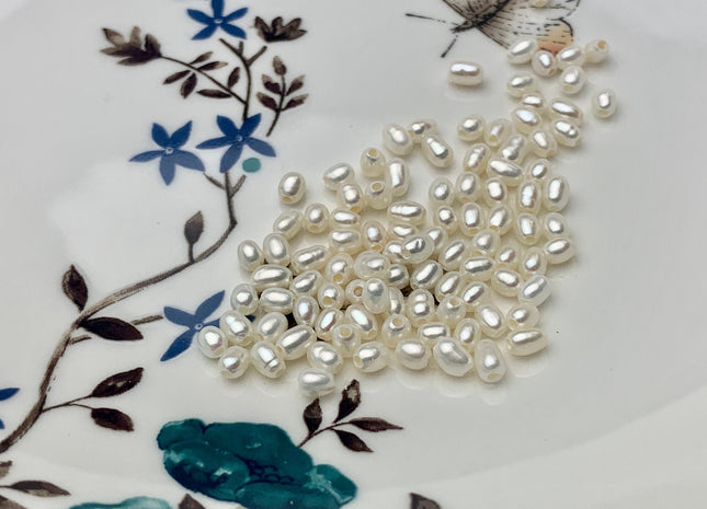 5 Piece 3x4-5 mm AA Large Hole Natural White Small Rice/Oval Pearl Beads Through Hole Size 1.0mm Genuine Tiny Pearl With Large Hole #P1574