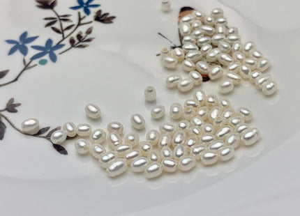 5 Piece 3x4-5 mm AA Large Hole Natural White Small Rice/Oval Pearl Beads Through Hole Size 1.0mm Genuine Tiny Pearl With Large Hole #P1574