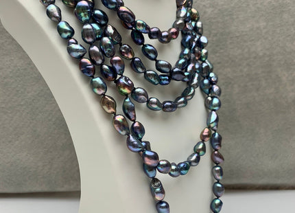 9-10x12-14 mm AAA 54 Or 64 Inches Hand Knotted Peacock Color Rice Nugget Freshwater Pearl Necklaces Genuine Freshwater Pearl Necklace #1672