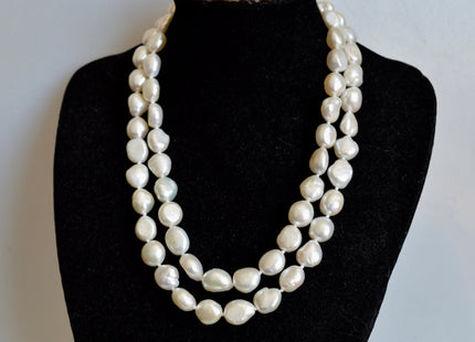 32/40/54/64/90 Inches 9-10x11-12 mm Natural White Color Hand Knotted Rice Nugget Pearl Necklaces Long Pearl Necklace #811