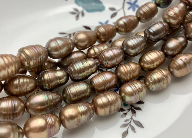 10-11x15 mm Copper Champagne Color Freshwater Rice/Oval Pearls Genuine Dark Champagne Freshwater Rice Pearl Beads #1934