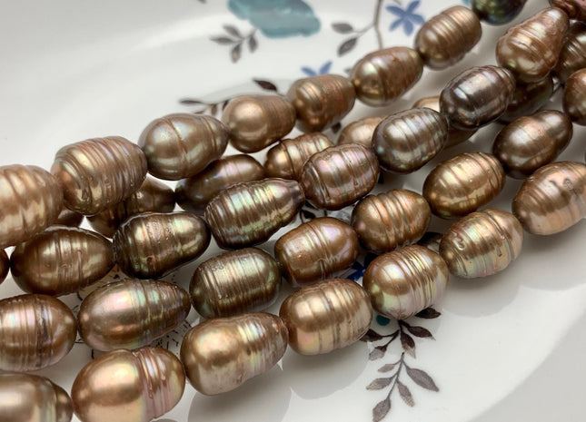10-11x15 mm Copper Champagne Color Freshwater Rice/Oval Pearls Genuine Dark Champagne Freshwater Rice Pearl Beads #1934