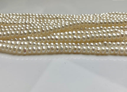 5mm AAA Large Hole Natural White Round Button Freshwater Pearls Hole Size 1.5 mm Genuine High Luster Large Hole Pearl 7.5 Inches #1844