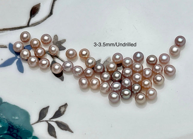 Two Pieces AAA 3-3.5mm High Luster Undrilled/Half Drilled/Through Drilled Tiny Freshwater Pearls Genuine Natural Mauve pink Pearl #P1511