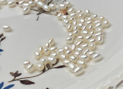5 Piece 3x4-5 mm AA Large Hole Natural White Small Rice/Oval Pearl Beads Through Hole Size 1.0mm Genuine Tiny Pearl With Large Hole #P1574