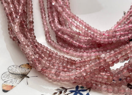 2.5x4 mm AAA Natural Color Faceted Rondelle Strawberry Quartz Gemstone Beads Top Quality Micro Faceted Quartz Gemstone Loose Beads # 2453