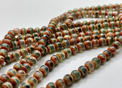 6mm AAA DZI Tibetan Agate Faceted Round Multi Orange Brown And Green Color Agate High Quality Agate Gemstone Loose Beads #4037