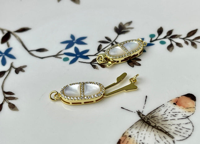 8x15 mm 925 Sterling Silver/Gold Extra Split Oval Shape Clasp Sterling Silver Findings With CZ Mother Of Pearl Silver Clasps #10292