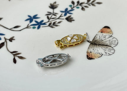 8x15 mm 925 Sterling Silver/Gold Extra Shiny Four Leaf Clover Shape Clasp Silver Findings With CZ Mother Of Pearl Silver Clasps #10287