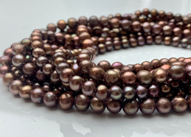 4-5 mm AAA Copper Chocolate Brown Off Round Freshwater Pearl Beads Genuine Dark Brown Small Potato Freshwater Pearls #P1403