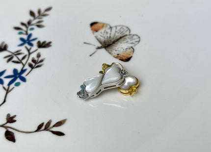 8x20 mm 925 Sterling Silver/Gold Extra Shiny Double Heart Shape Clasp Sterling Silver Findings Mother Of Pearl Silver Clasps #10283