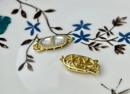 8x15 mm 925 Sterling Silver/Gold Extra Split Oval Shape Clasp Sterling Silver Findings With CZ Mother Of Pearl Silver Clasps #10292