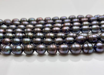 7x8 mm Dark Gray Peacock Rice/Oval Ringed Freshwater Pearl Beads Genuine Peacock Color Oval Rice Freshwater Pearl Beads P2101