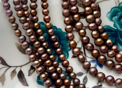 4-5 mm AAA Copper Chocolate Brown Off Round Freshwater Pearl Beads Genuine Dark Brown Small Potato Freshwater Pearls #P1403