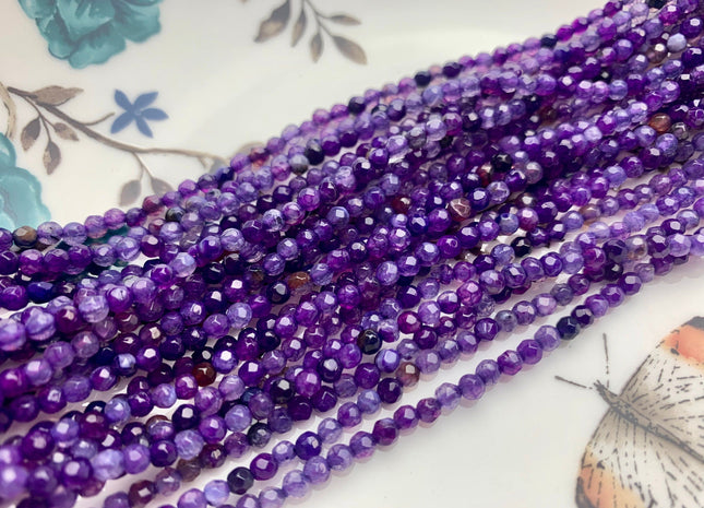 WHOLESALE 3 mm Faceted Round Agate Gemstone Beads Genuine Mixed Pink Purple Green Fuchsia Blue color Agate Loose Beads 15 Inches #3226