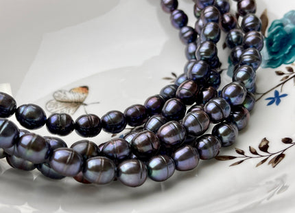 7x8 mm Dark Gray Peacock Rice/Oval Ringed Freshwater Pearl Beads Genuine Peacock Color Oval Rice Freshwater Pearl Beads P2101