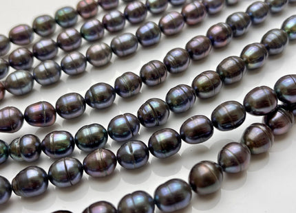7x8 mm Dark Gray Peacock Rice/Oval Ringed Freshwater Pearl Beads Genuine Peacock Color Oval Rice Freshwater Pearl Beads P2101