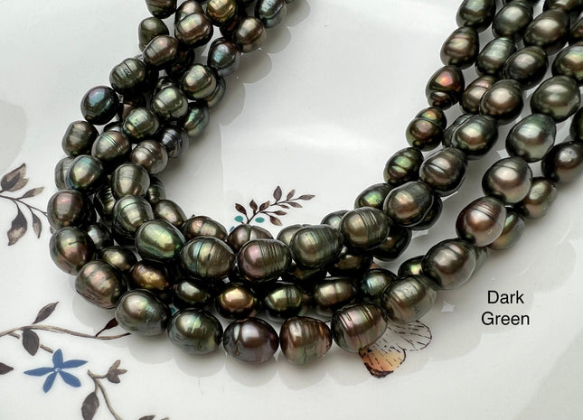 9x11 mm Dark Peacock/Green Color Freshwater Rice/Oval Pearls Genuine Black Peacock Rice/Oval Freshwater Pearls #1669