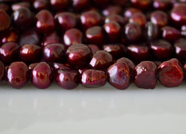 8-9mm Nugget Shape Burgundy Color Freshwater Pearl Beads Genuine Pearl #920