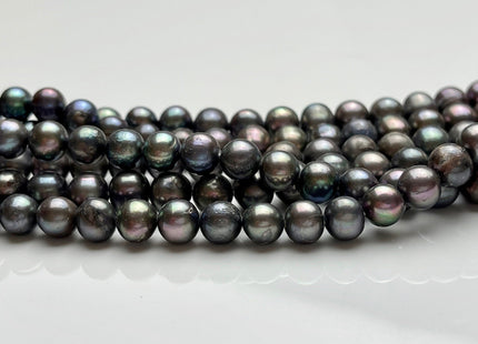 7.5-8mm Dark Gray Peacock Color Potato Freshwater Pearl Beads Genuine Cultured Freshwater Pearl Beads Peacock Potato Pearls 57 Pieces #P1528
