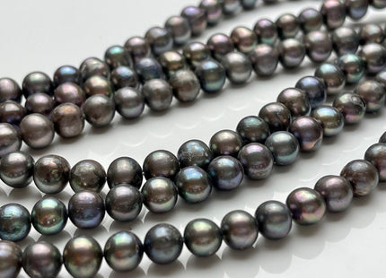 7.5-8mm Dark Gray Peacock Color Potato Freshwater Pearl Beads Genuine Cultured Freshwater Pearl Beads Peacock Potato Pearls 57 Pieces #P1528