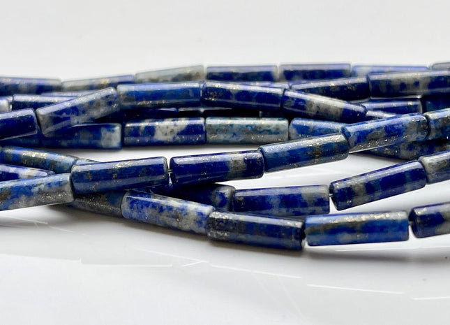 4x13-14 mm Tube Shape Natural Lapis Gemstone Beads Genuine Blue Gray Color Lapis Gemstone Loose Beads 15.5 Inches Strand #3843