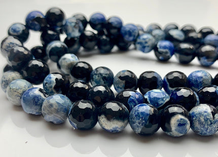 BEST DEAL 10 mm Faceted Round Agate Gemstone Beads Heat Treated Multi Blue Gray Black Color Natural Gemstone Agate 15.5 Inches Strand #2668