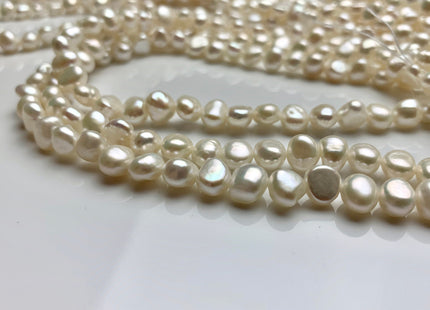 7-8 mm AAA Natural White High Luster Nugget Freshwater Pearls Genuine Natural White Smooth Potato Nugget Beads 62 Pieces #1447