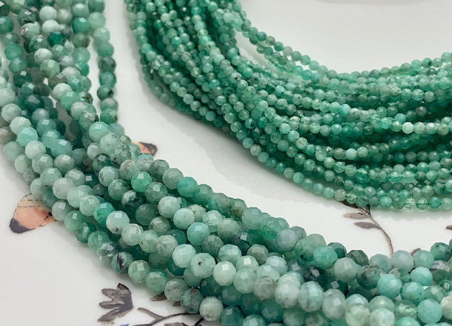 2mm 4mm AAA Natural Faceted Round Green Emerald Gemstone Beads Genuine Top Quality Emerald Small Gemstone Bead 15.5 inches Strand #3639