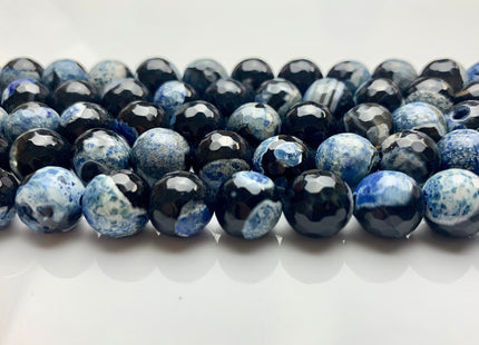 10 mm Faceted Round Fire Agate Gemstone Beads Heat Treated Multi Blue Gray Black Color Natural Gemstone Agate 15.5 Inches Strand #2668