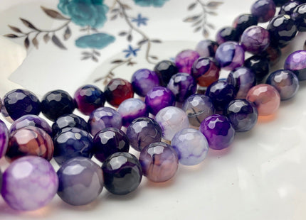 12mm 14mm 16mm Faceted Round Fire Agate Gemstone Bead Heat Treated Mixed Blue Purple Black Color Natural Agate 15.5 Inches Strand #2657