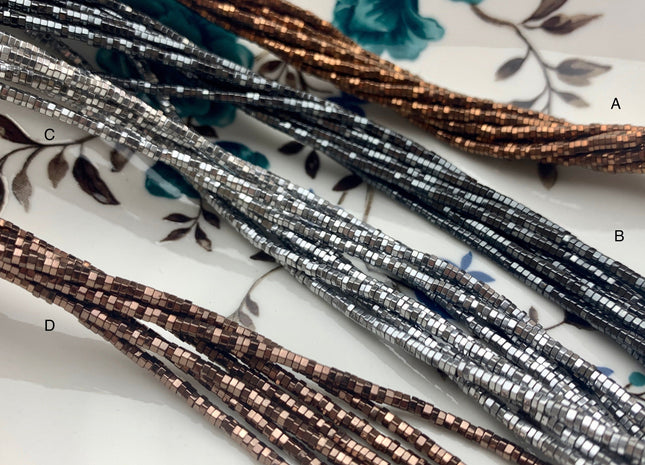 2mm Shiny Hematite Pyrite Beads Silver Gold Bronze Rainbow Rhodium Color Faceted Heishi Hexagon Tiny Spacer Titanium Beads 15.5 Inches #3277