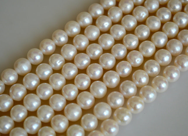 8 mm AA Semi Round Natural White Cultured Freshwater Pearls Genuine Natural Pearl Beads Lustrous Natural White Bridal Pearls #201