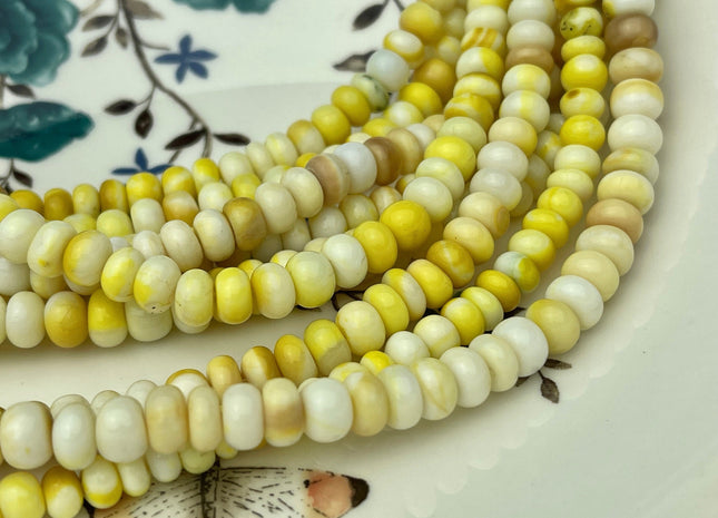 5-7mm Natural Smooth Rondelle Yellow Opal Large Hole Gemstone Beads Hole Size 1.0mm Genuine Peruvian Opal 8 Inches Strand #4237