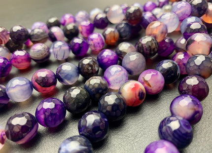 12mm 14mm 16mm Faceted Round Fire Agate Gemstone Bead Heat Treated Mixed Blue Purple Black Color Natural Agate 15.5 Inches Strand #2657