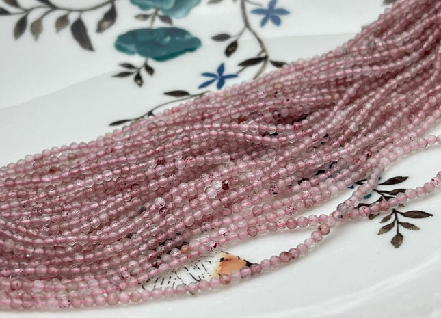 2 mm Faceted Round Tiny Pink Strawberry Quartz Gemstone Beads Genuine Natural Quartz Loose Beads 13 Inches Strand #4138