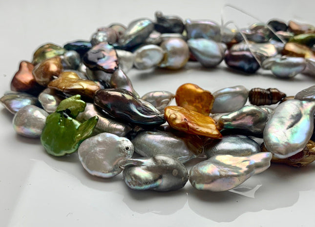 15x25 mm Mixed Color Keshi Freshwater Pearl Beads Jumbo Size Mixed Champagne Gray Gold Brown Green Color Keshi Nugget Pearl Beads #P1118